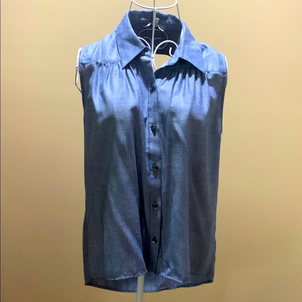 Sleeveless Button-Up Blouse in Blue